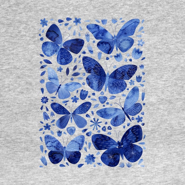 Blue Butterflies Watercolor Art by NicSquirrell